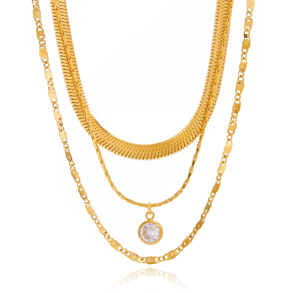 Three-Layer Titanium Zircon Necklace Light Luxury High-End Stainless Steel Jewelry For Fashionable Women's Accessories Women Layered Collarbone C