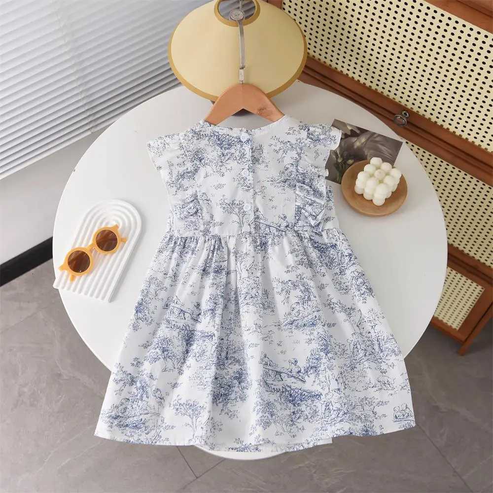 Humor Bear Girls French Style Dress Casual Sweet Bow Flying Sleeve Fashionable Childrens princess dressT260330