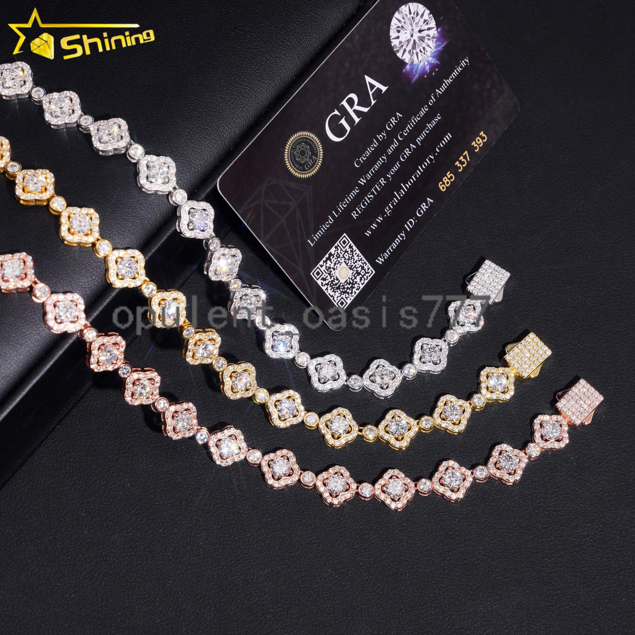Pass Tester VVS Moissanite Lab Diamond Silver 925 Necklace Hip Hop Iced Out Jewelry Fashion Clover Cuban Link Bracelet Chain