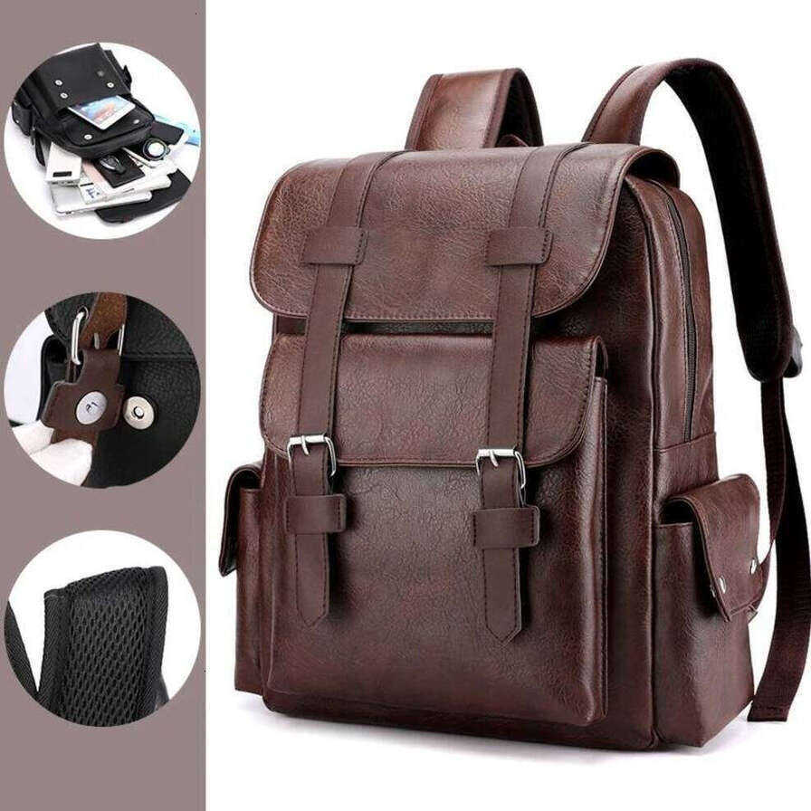 TAURUSCIAGA 2025 Men Backpack PU Leather Bagpack Large Laptop Backpacks Male Mochilas Black Schoolbag For Teenagers Boys Brown Sac A Dos