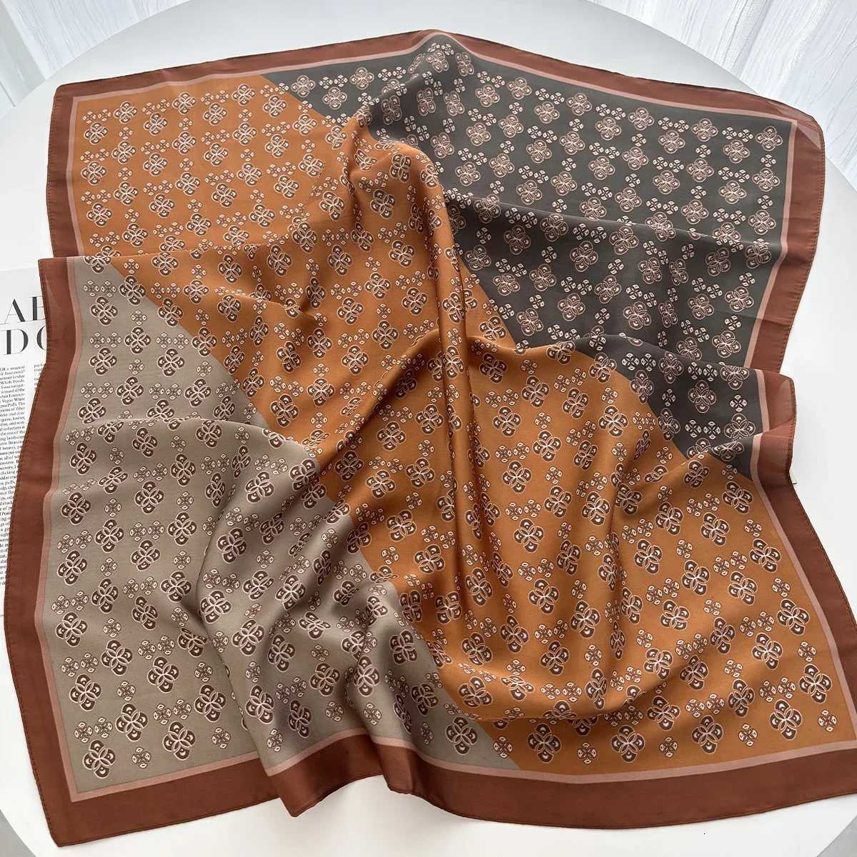 Floral Print Shawl Square Scarf for Wen Soft Satin Neckerchief Fem Hair Bands Ribbon band Bandana 70X70CM X260328