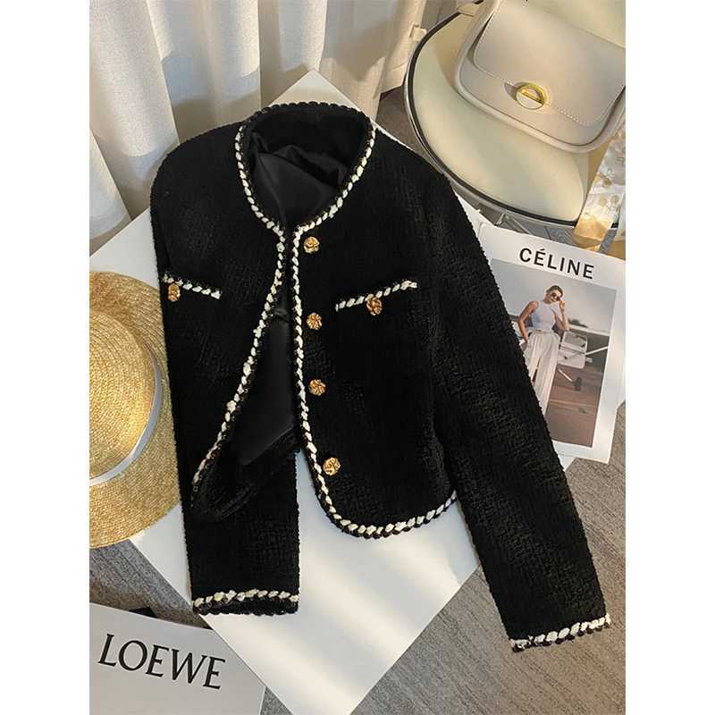 MEXZT Vintage Tweed Jacket Women Elegant Cropped Quilted Coat Commute Black Blazer Winter Ladies Korean Short Outerwear Tops NewT260328
