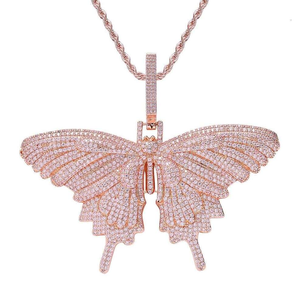 American Hip-Hop Style Zircon Large Pendant, Micro-Inlaid Zircon, High Aesthetic Value Colorful Butterfly Necklace For Men And Women