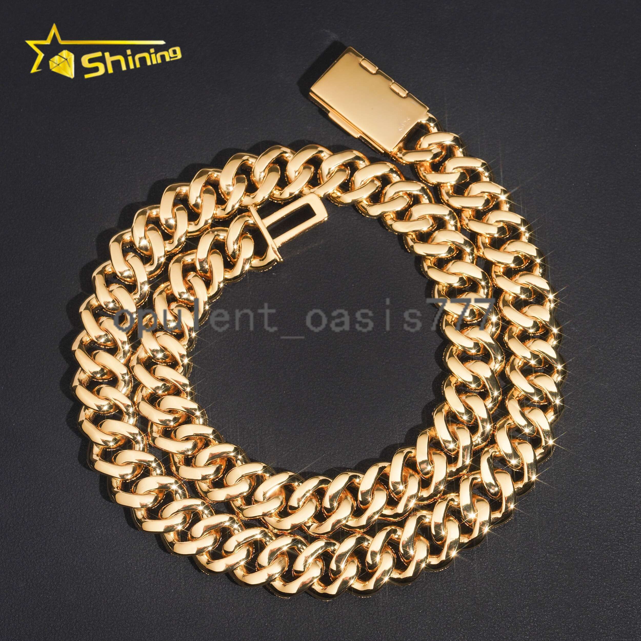 Luxury Iced Out Gold Plated 15mm VVS Moissanite Cuban Link Chain Necklace Hip Hop Jewelry Custom 925 Silver Chain for Men