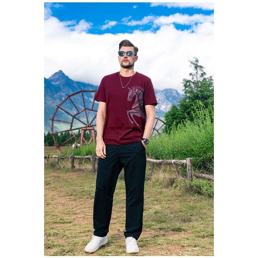 Ma Yue Qiancheng Yingjuelun Horse Year Print Cool Short-Sleeve T-Shirt Men, Breathable Ice Silk Cotton Top For Spring And Summer