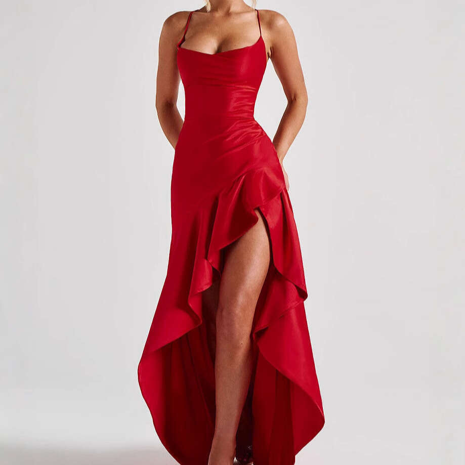 2026 European and American cross-border foreign trade summer hot-selling sexy women's strapless backless ruffled asymmetrical dress