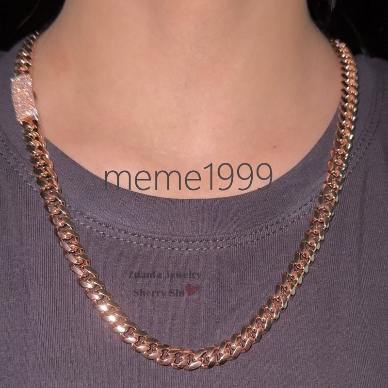 Jewelry Sterling Silver 925 Plain Cuban Necklace Iced Out 8MM Rose Gold Name Cuban Chain