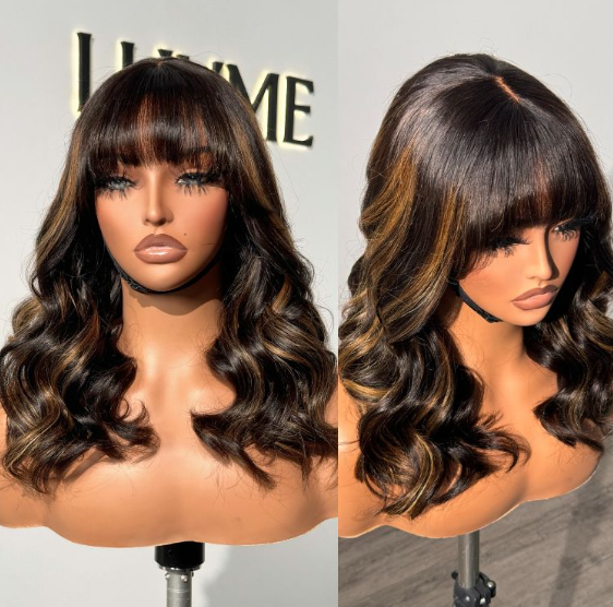Highlight Blonde Short Bob Lace Wig With Bangs Body Wave Human Hair Wigs Brazilian Remy Hair 13x4 HD Lace Wigs Loose Wave Wigs Glueless Pre Plucked We