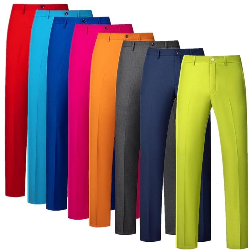 Men Solid Colour Formal Suit Pants Black Red Royal Blue Homme Wedding Office Social Slim Fit Trousers 260327