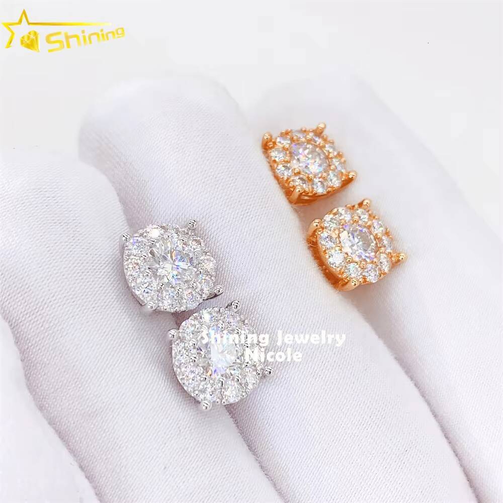 High Quality Iced Out 925 Sterling Silver Jewelry Screw Back Mens Moissanite Stud Earrings