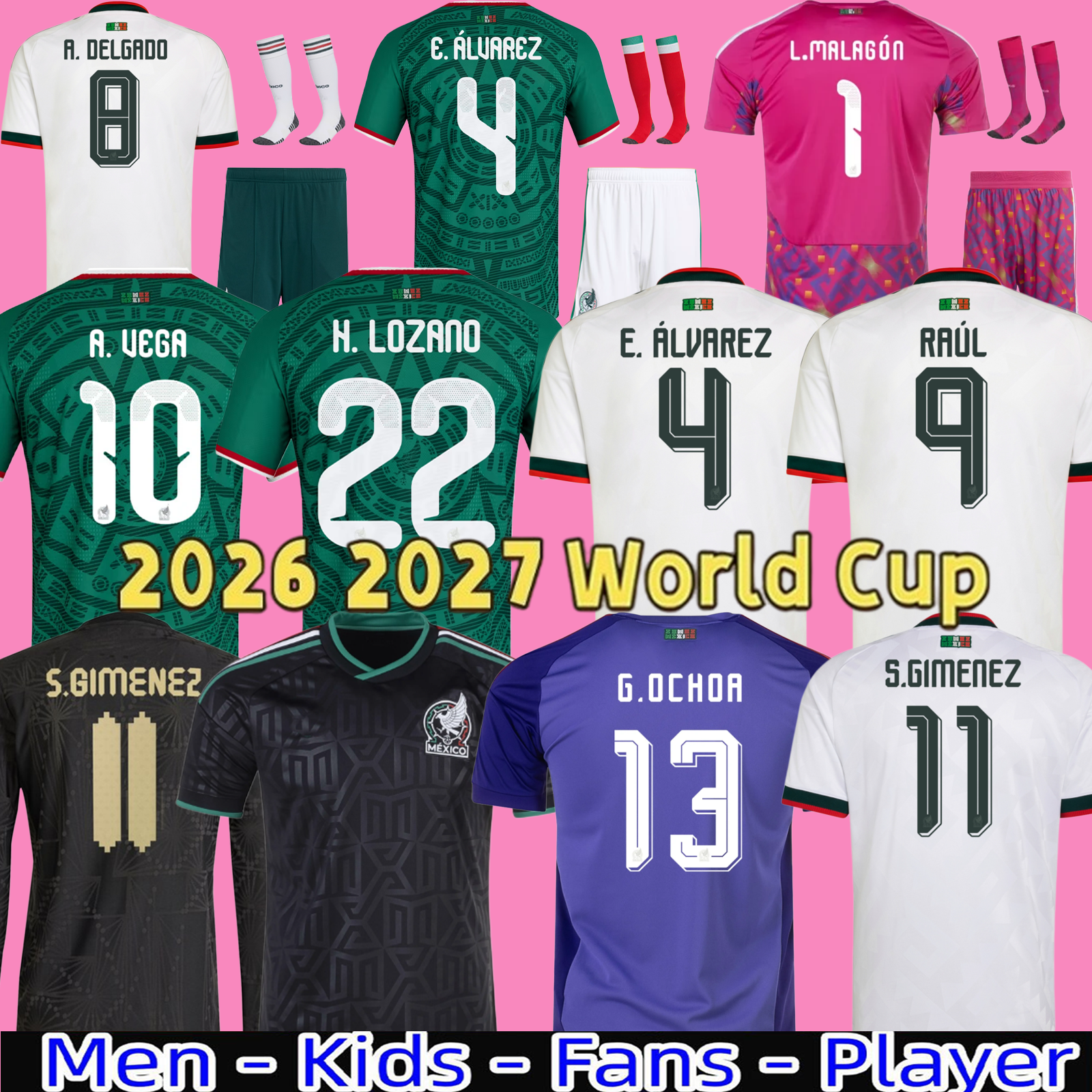 Mexico 2026 2027 World Cup RAUL CHICHARITO Soccer Jerseys LOZANO 26 27 H.LOZANO Men Kids Football Shirts Uniforms Fans Player Version GIMENEZ 2025 long sleeves