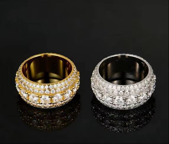 2026 New Plated Thick Gold Moissanite Ring Hip-Hop Unisex Ring Exquisite Hand Jewelry