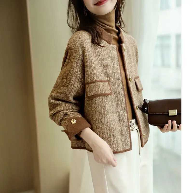 Tweed Jacket Korean Womens Spring Anti-Ultraviolet Multi-Functional Turtleneck O-Neck Bohemian Style Zippers Gradient SplicingT260328