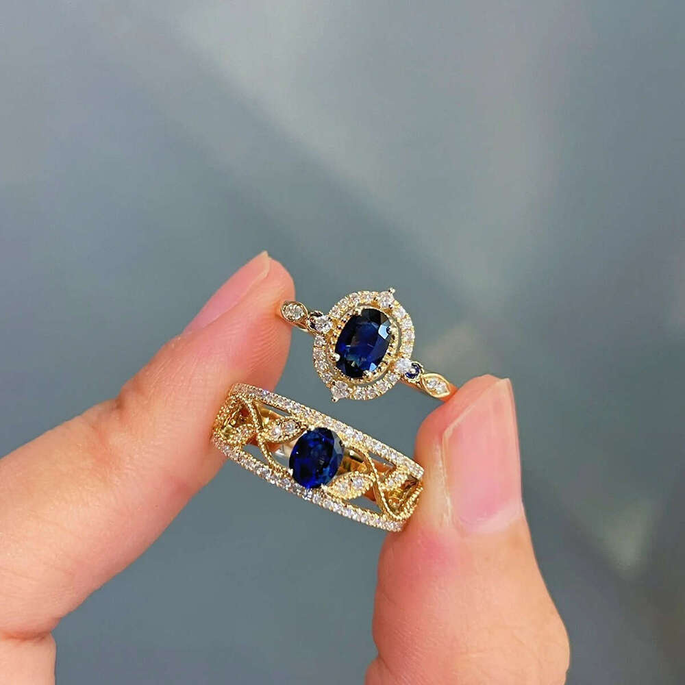 French vintage court style Design unique Sri Lankan sapphire inlaid ring for single Dainty or layered wear with a niche high-end feel