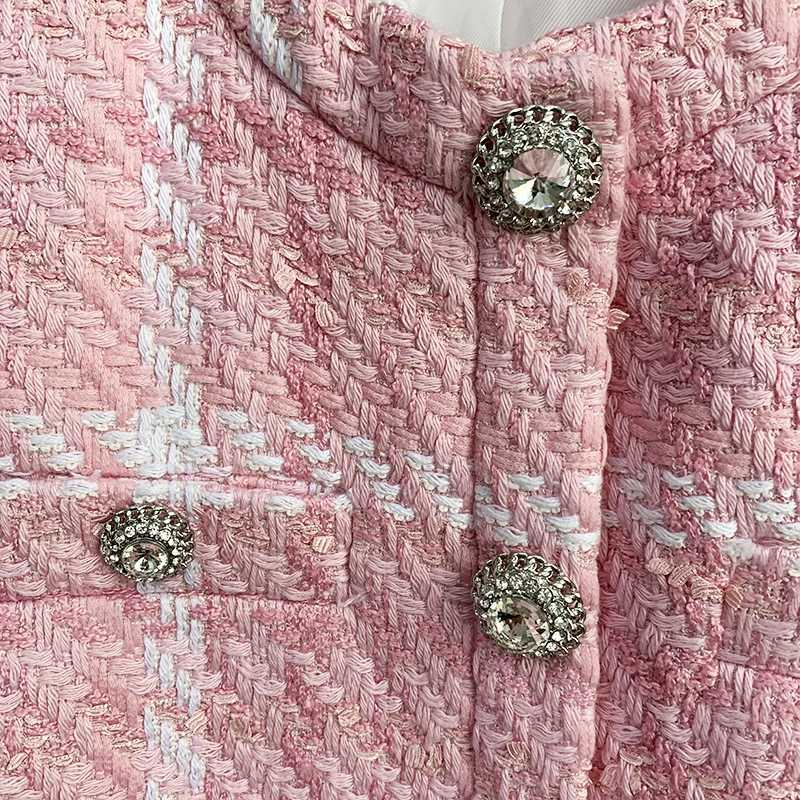 HIGH STREET Newest 2026 Designer Short Coat Womens Sweet Diamonds Buttons Wool Blends Woven Colors Plaid Tweed Short JacketT260328