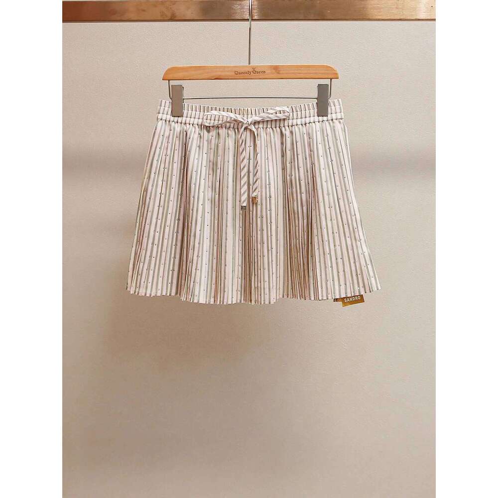 Rhinestone Decoration Women Striped Shirt Turn-Down Collar Blouse Top Or Elasitc Waist Pleated Mini Skirt For Ladies Mdng260330