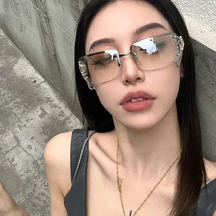 Outdoor Rimless Square Sunglasses Women Men Colorful Minimalist Sun Glasses Mirror Gradient Colors Designer Brand Fashion Y2K