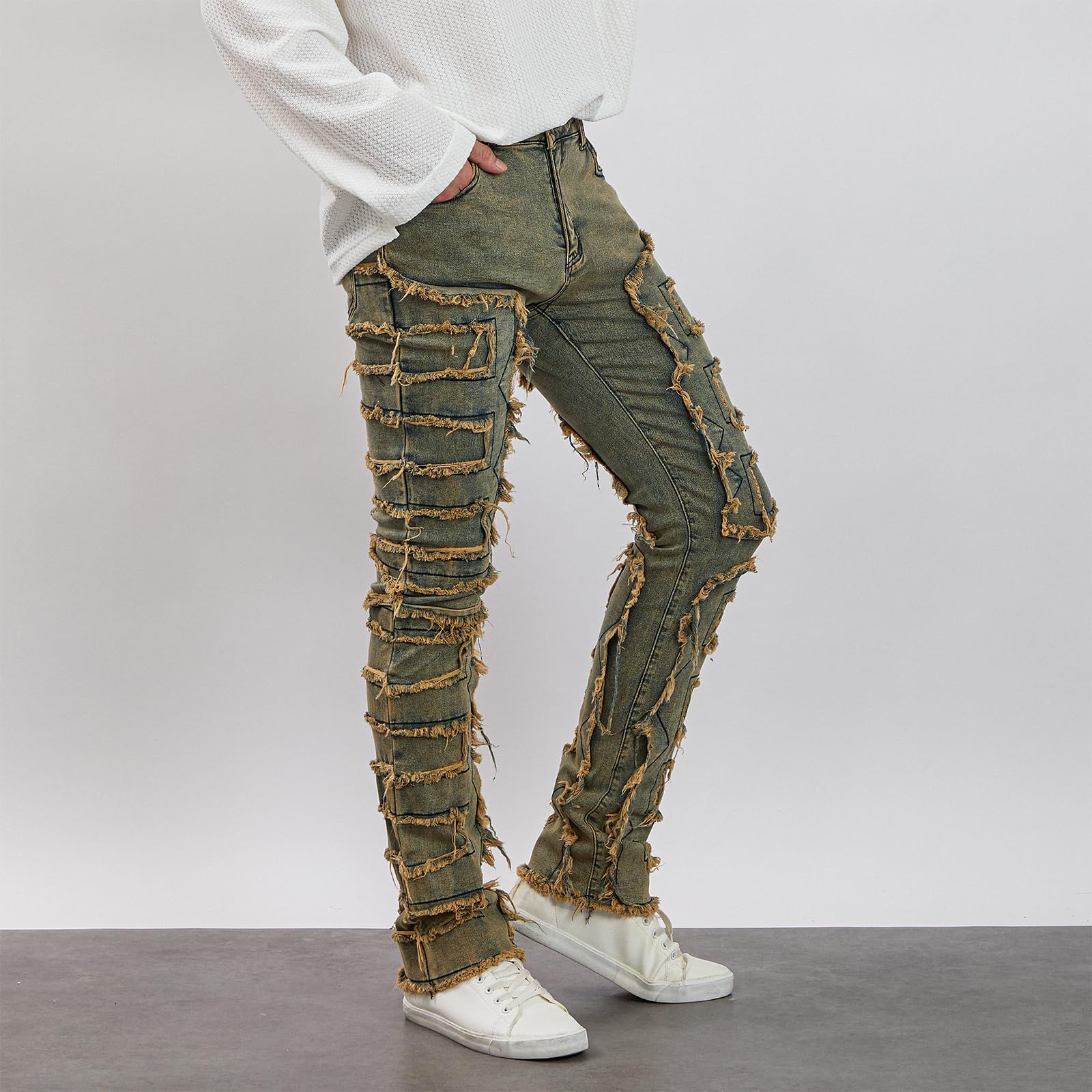 Men's Contemporary Stylish Casualwear Jeans Featuring Unique Stitching Details-H084
