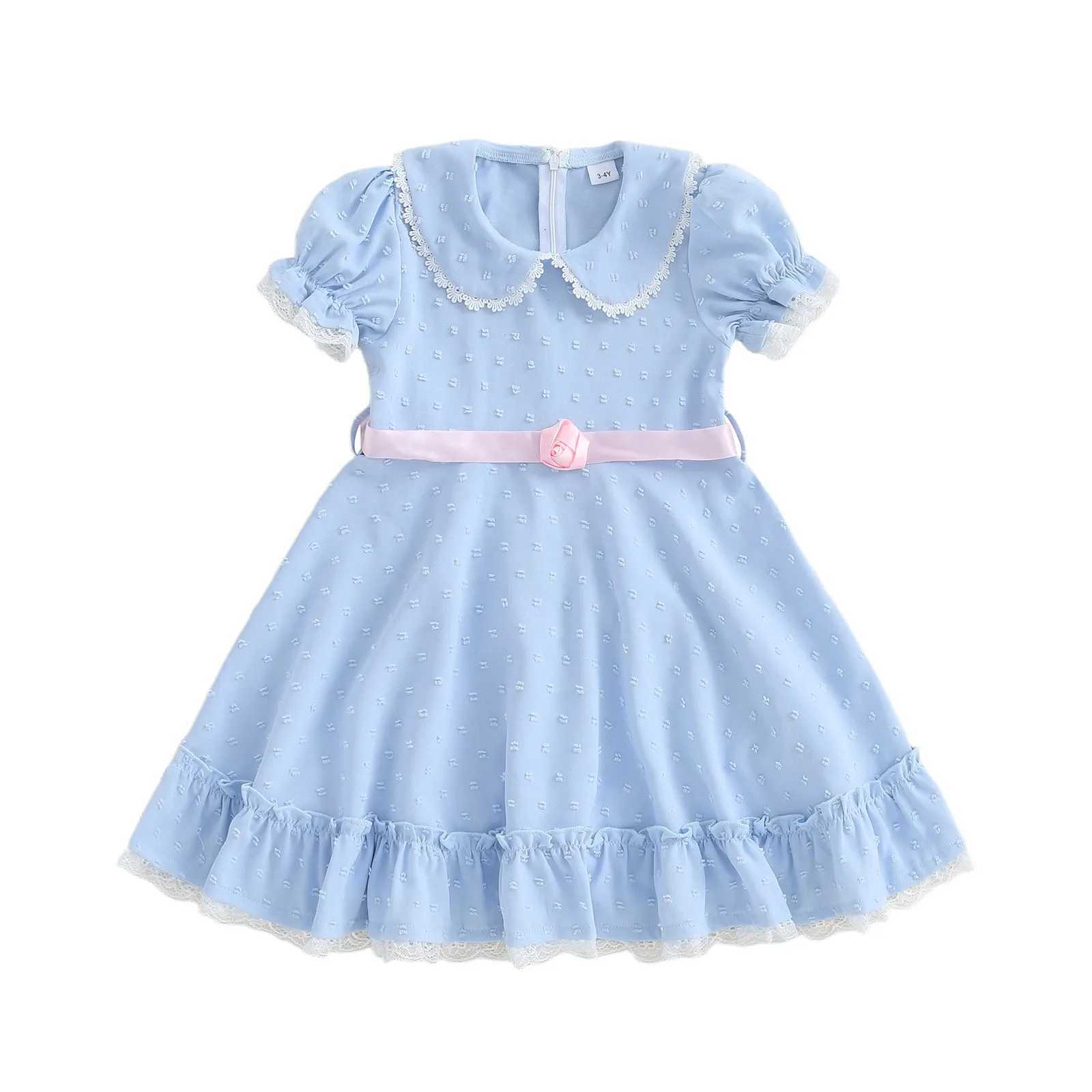 Kids Girls Halloween Dress Ruffled Hem Doll Collar Short Sleeve Dress with Bow Belt for Toddler Cute ClothesT260330