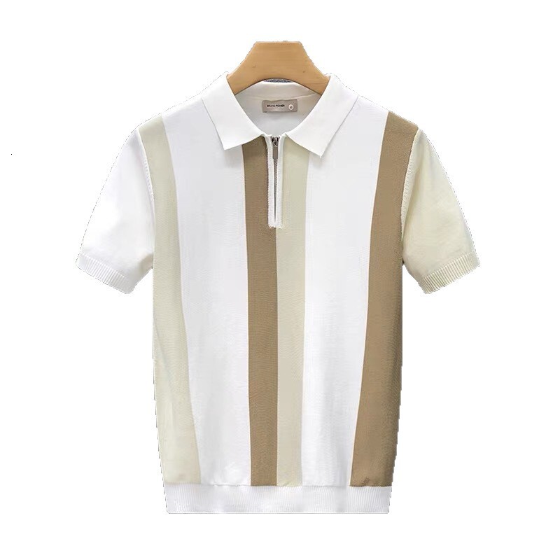 Designer Poloshirt Turn-down Collar Short Sleeve Block Knit Polo Shirt Half Zipper Slim Fit Short Sleeve British Business Trendy Brand Man Tee