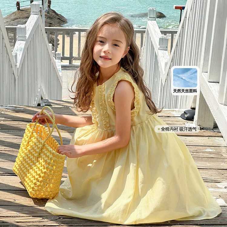 Girls 2025 summer new fresh literary Tencel dress holiday style little girl princess dress fahsion casual babyT260330