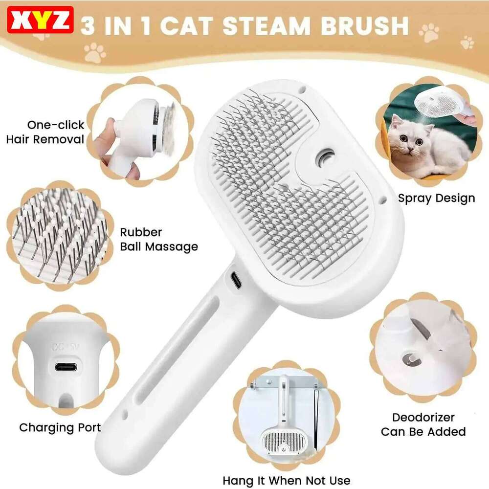 3-in-1 Dog Cat Electric Pet Cleaning Steam Spray Massage Hair Removal Comb anti-Tangle Brush
