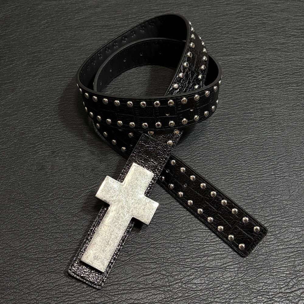 Subculture Harajuku Punk Studded Cross Burst Pattern Hip Hop Street Style Men's Rock Party Music Festival Belt Chunjinqiuli