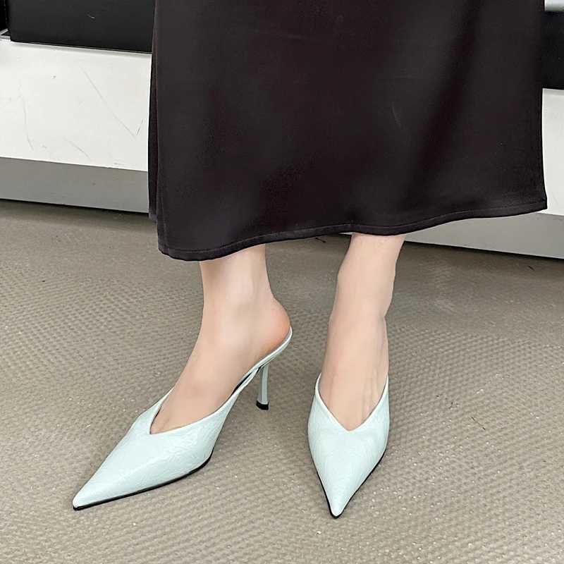 SUOJIALUN 2025 New Brand Women Slipper Fashion Pointed Toe Slip On Ladies Elegant Mules Shoes Thin High Heel Dress Sandal Pumps Z260330