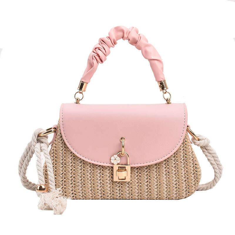 Fashionable Hand-Woven Small Square Bag, Casual Straw PU Patchwork Handbag, Trendy Shoulder And Crossbody Bag Evergwish