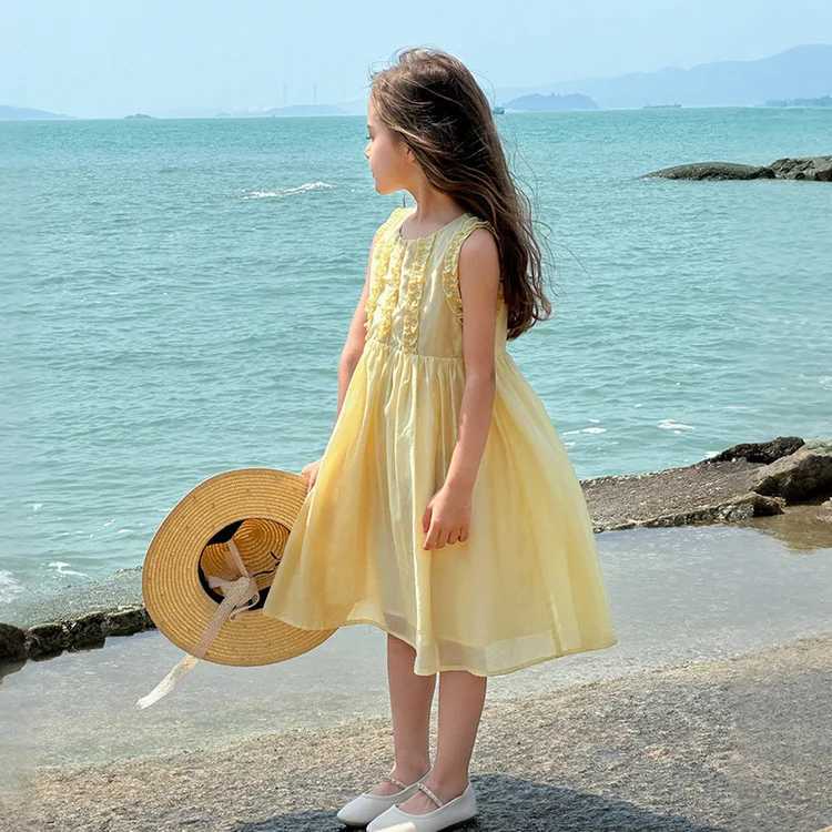 Girls 2025 summer new fresh literary Tencel dress holiday style little girl princess dress fahsion casual babyT260330