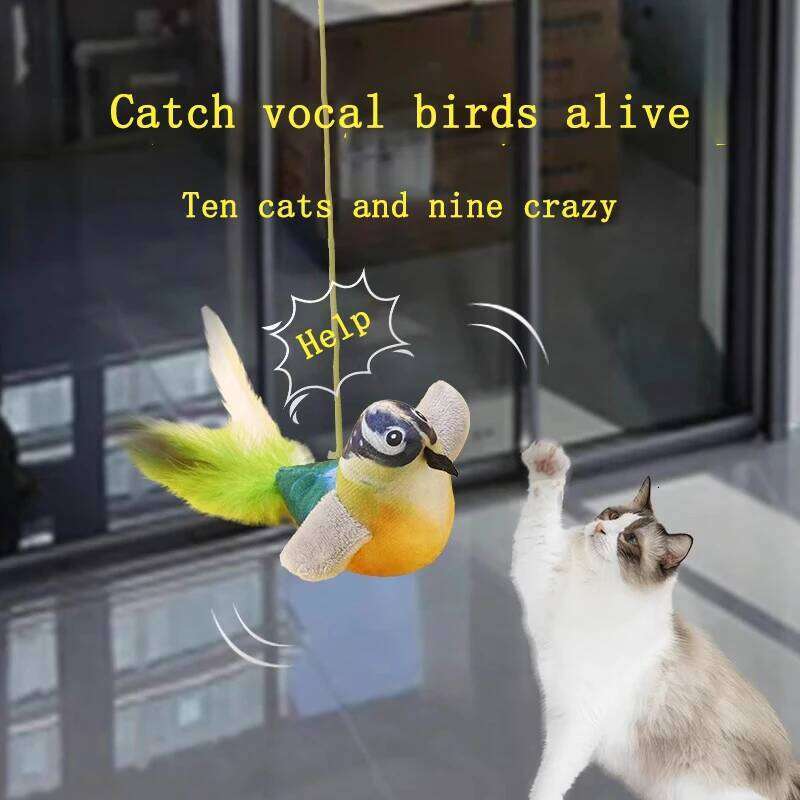 Interactive Imitated Chirping Cat Sparrow with Catnip Squeak Toys Simulation Bird Sound No Battery Pet Dog Toy