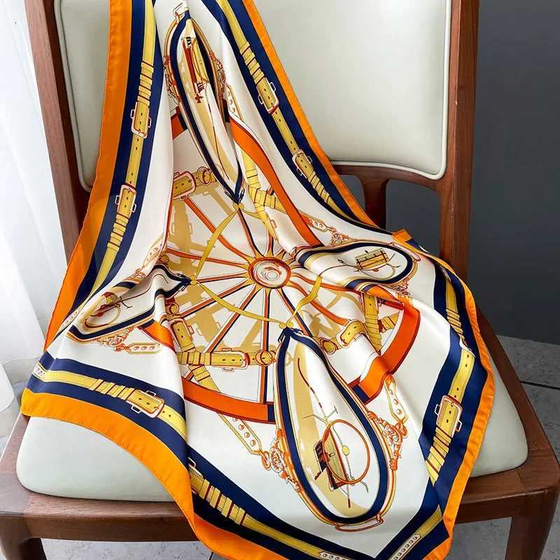 7070cm Design Skinny Silk Square Scarf Wen Chain Print Foard Neckerchief Lady Soft Satin scarf Hijab Bag Ribbon Gift X260328