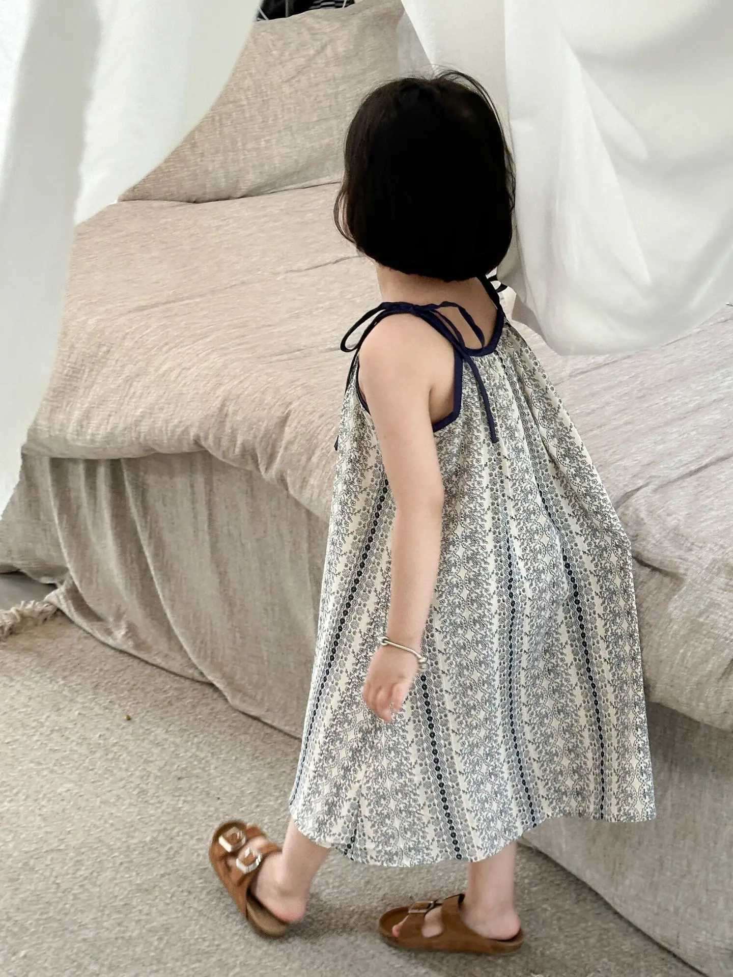 Girls Casual Dresses Summer New Korea Childrens Clothing Korean 2024 Lovely Fragmented Flowers Loose Fashion StripedT260330