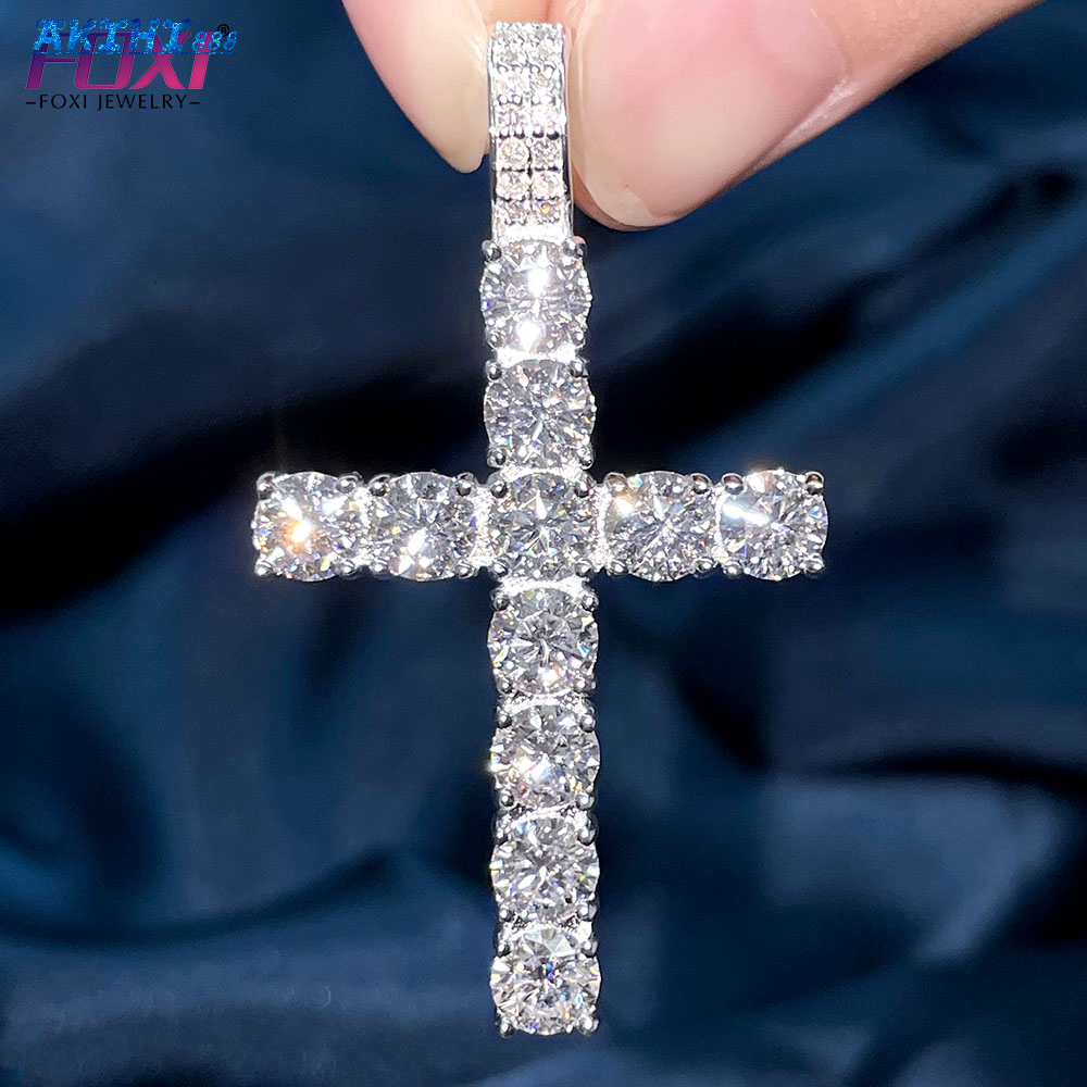 Hip Hop Rapper Mens Jewelry Bling Iced Out D Color Moissanite Cross Pendant 925 Silver 5mm Big Diamond Cross Charm Pendant Gra