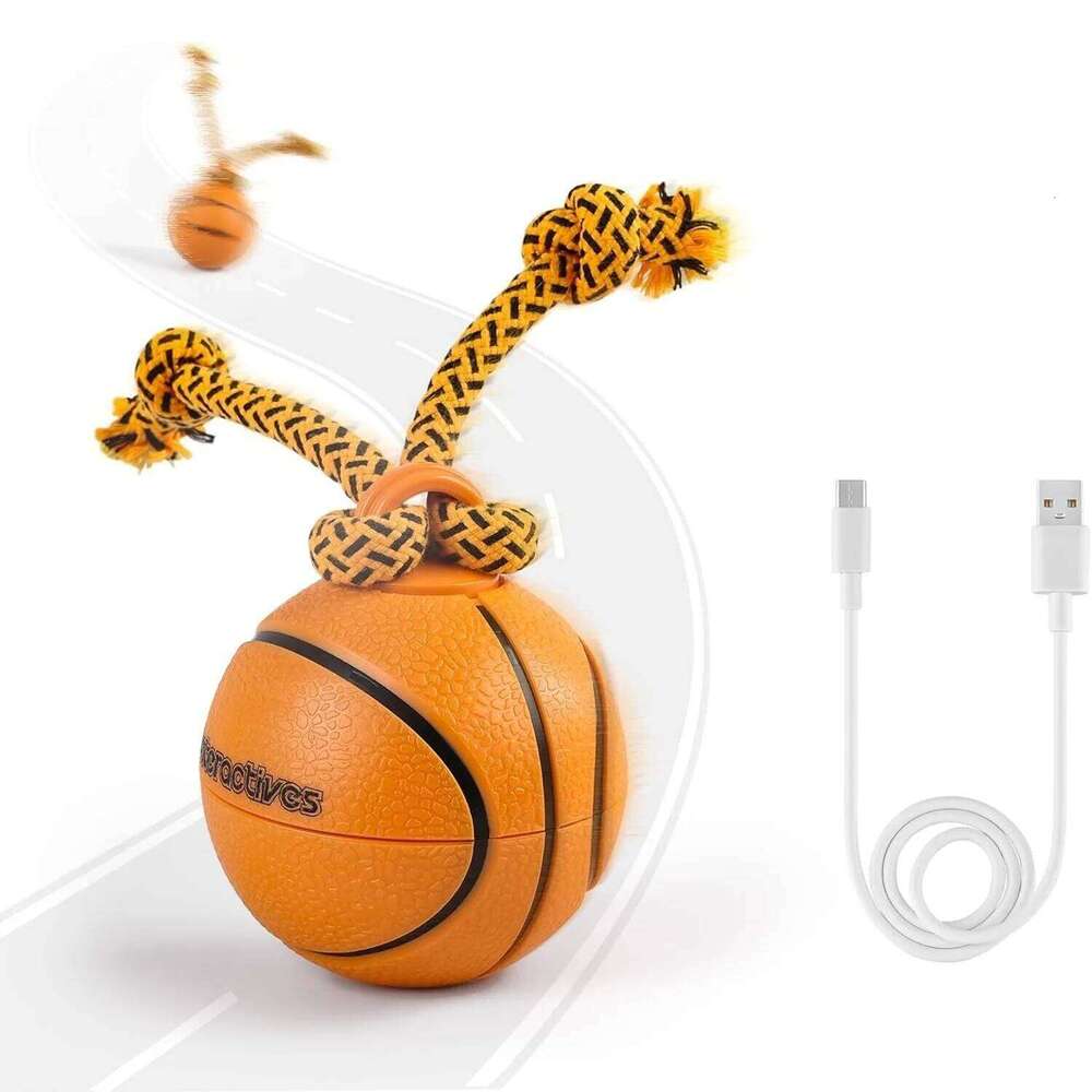 Interactive Smart Rolling Basketball Motion Activated Automatic Moving Squeaky Dog Toy Balls Puppy Chew Toys Knot Rope
