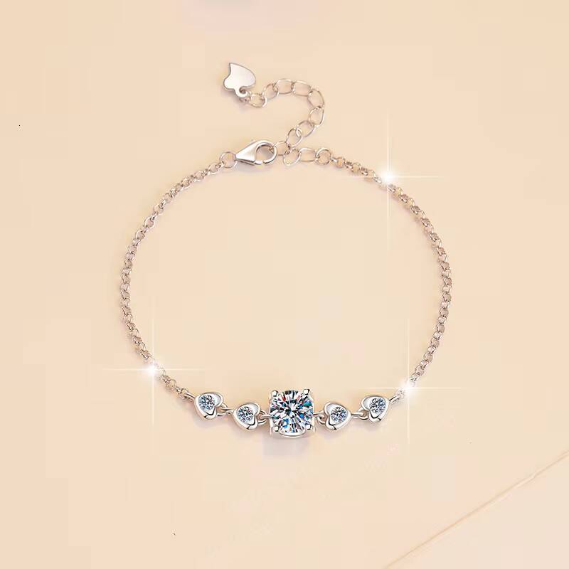 Chic Square Halo Heart Bracelet S925 Sterling Silver Plated 18K Gold Brilliant Cut Moissanite Jewelry for Women