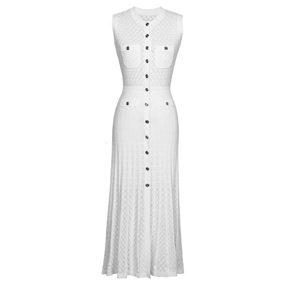 Summer new designer women's sleeveless dress slim fit g25 knitted hollow elegant long skirt 2026