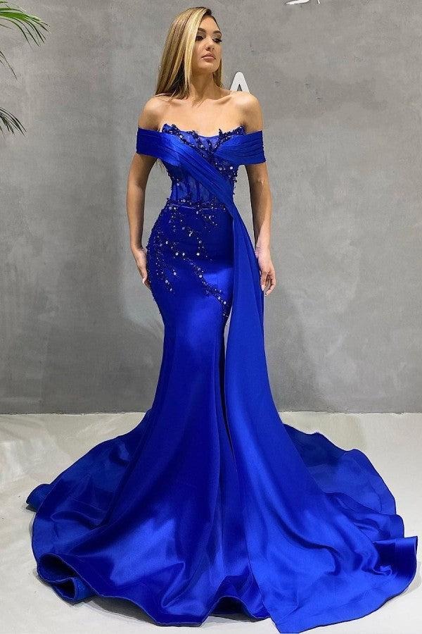 Elegant Evening Dresses Appliques Beads Sweetheart Off Shoulder Lace-Up Back Prom Dress Sweep Train Vestido De Noite Customized
