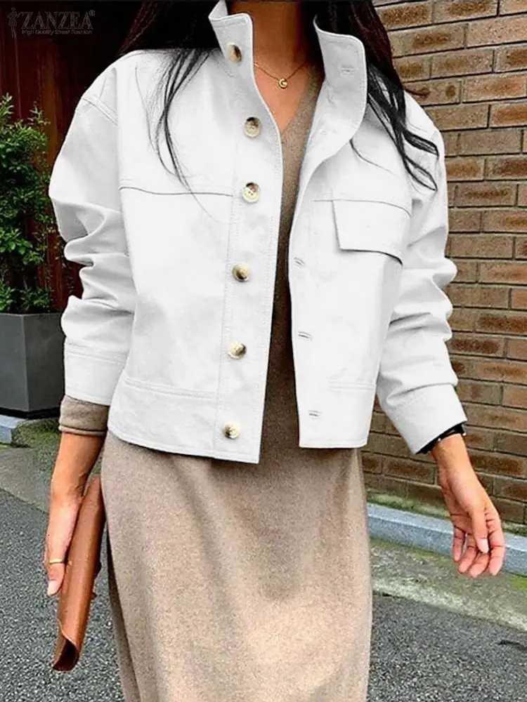 ZANZEA Fashion Coats Long Sleeve Autumn Jackets Women Stand Collar Solid Outerwear 2025 Winter Casual Cardigans Elegant CoatsT260328