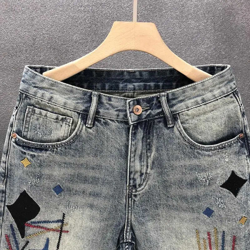 Luxury Clothing 2025 Embroidered Denim Shorts Ripped Mens Five-point Thin Trend Summer New Loose Short Cowboy Pants for Men H260330