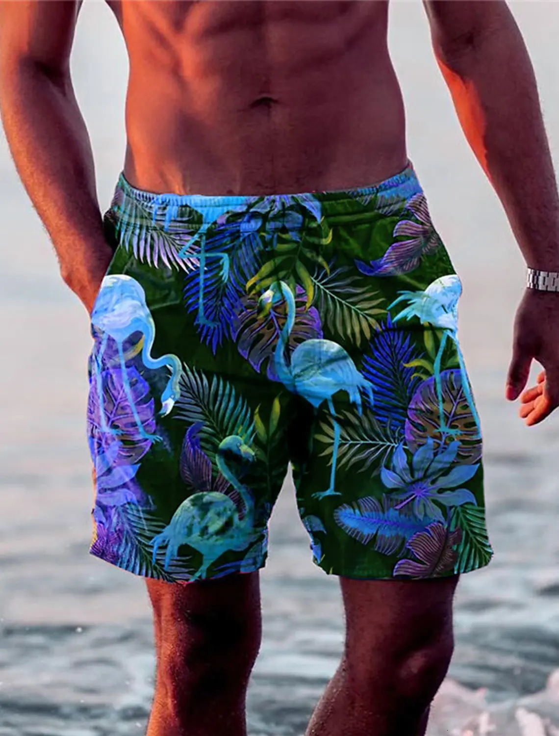 Mens Shorts Swim Trunks Drawstring Leaf Flamingo Graphics Quick Dry Short Casual Holiday Hawaiian Micro-elastic 260330