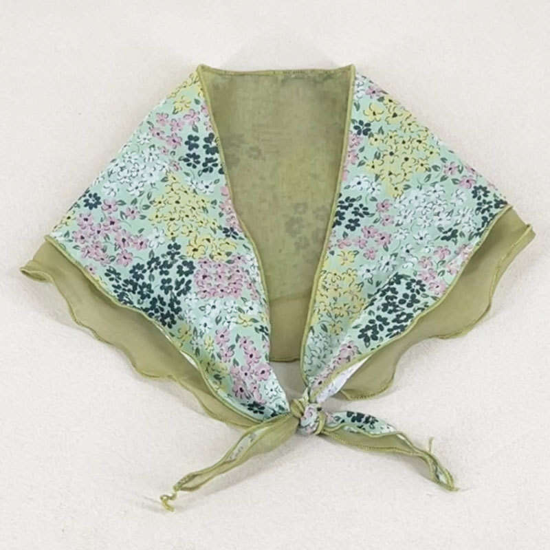 N And Ese Style Artistic Fresh Color-Blocked Tencel Cotton Diamond-Shaped S, Spliced Triangle For Women, Floral Breathable Heads, Small Neck Qian Pan