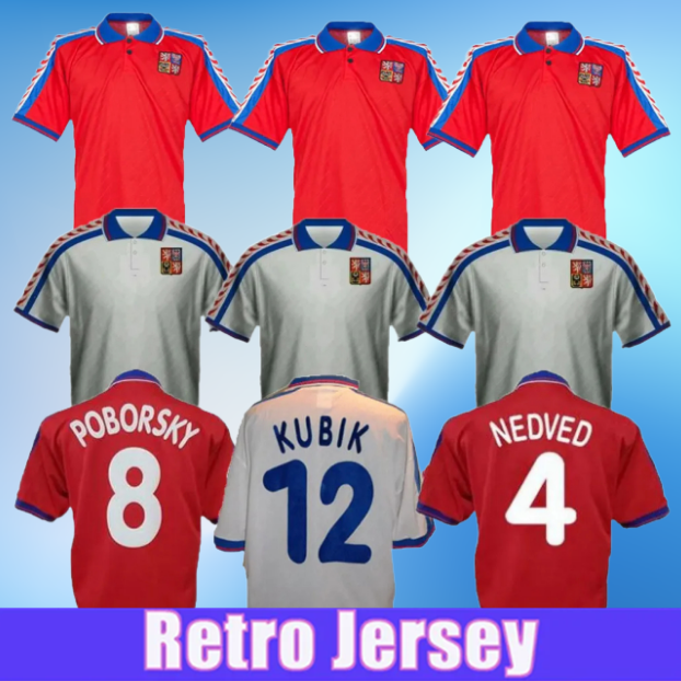 1996 Czech Retro Republic Soccer Jerseys 1996/1997 Home Away #18 NOVOTNY #4 NEDVED #8 POBORSKY #19 FRYDEK Vintage Football Shirt Classic uniform