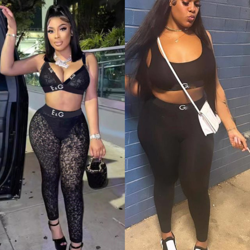 2026 Sexy Tracksuits For Womens Two Piece Set Mesh Printed Letter Strap With Exposed Umbilical Wrapping Plush Nightclub Style Pants Sets