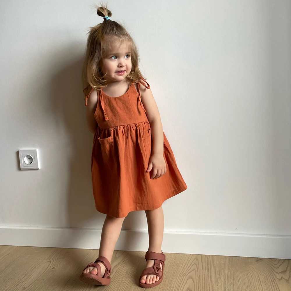 Kids Girls Summer Cotton Princess Dress Linen Suspenders Casual Cute Toddler Costume New Leisure Children Girls Retro DressT260330