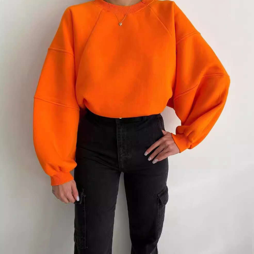 2026 European and American cross-border new style round-neck patchwork long-sleeve solid color basic versatile sweatshirt