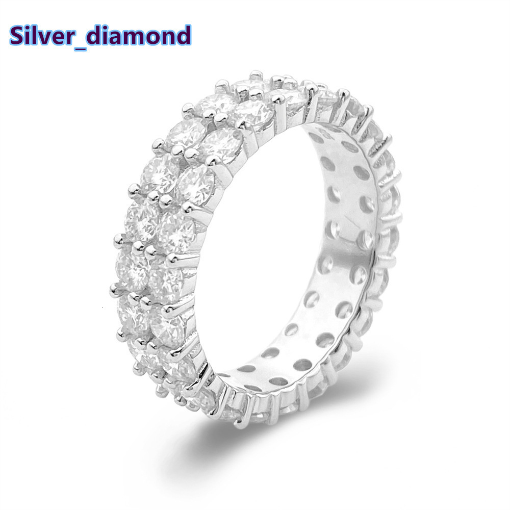 Cluster Vvs 3mm 925 Silver Iced Out Hip Hop 2row Diamond Moissanite Tennis Ring for Men