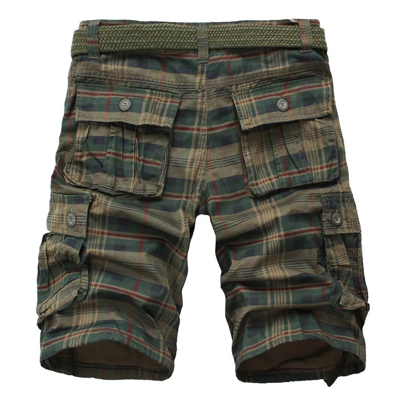 2026 Summer Men Shorts Fashion Plaid Beach Shorts Mens Casual Shorts Military Short Pants Male Bermuda Cargo Overalls No belt 260330