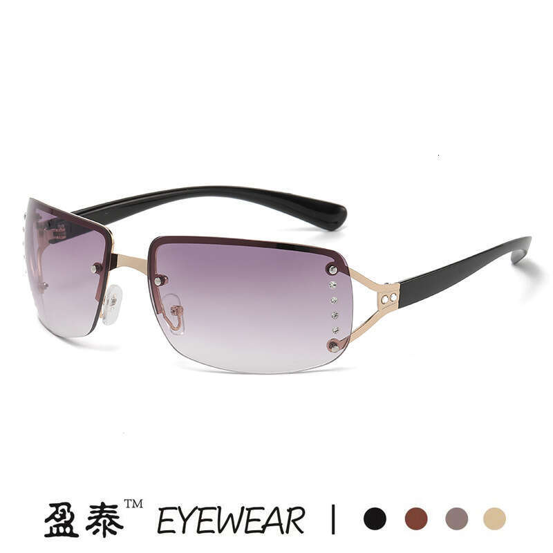 Trendy Y2k Hot Girl Sweet Cool Retro Frameless Square Glasses Men Fashion Personality Diamond-Encrusted Internet Celebrity Sunglasses