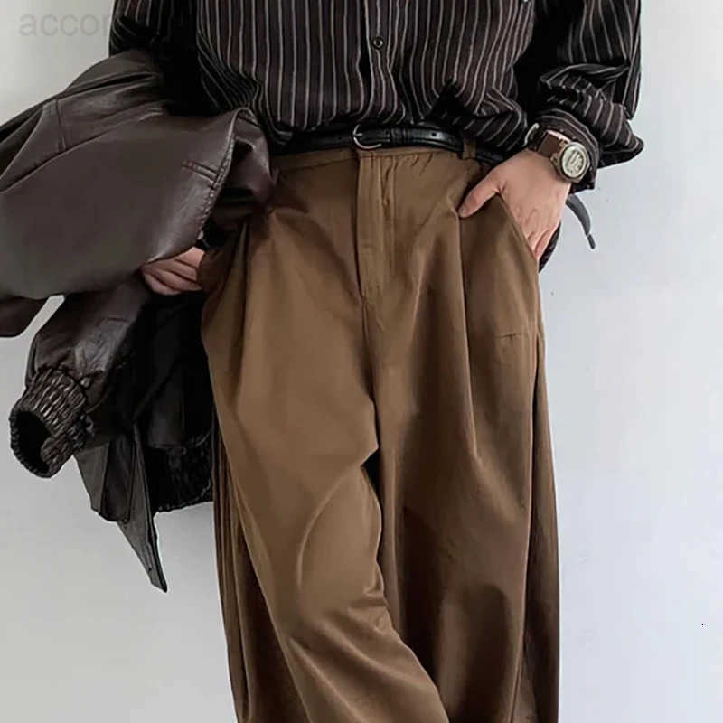 High Street Y2k Pants Men Coffee Wide Leg Trousers Trendy Autumn Lightweight Korean Harajuku Suit Pants Classic Streetwear Male H260330